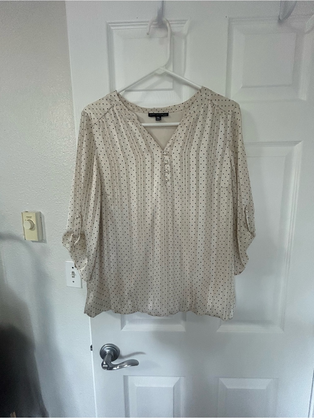 Sara Michelle Cream Blouse with Black Dot Print